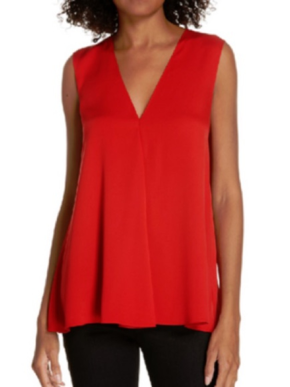 Theory Red V-Neck Short Sleeve Blouse